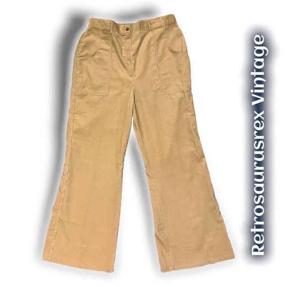 VINTAGE 60’s sears corduroy pants, flare bellbottom high waisted beige large - Picture 3 of 6
